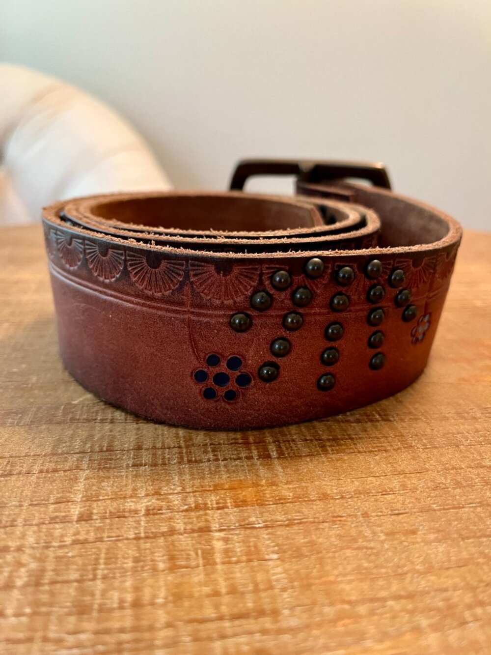 Vintage Lucky Brand Studded Turquoise Floral Leather Belt - Large